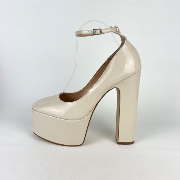 Steve Madden Womens Skyrise Platform Pumps Bone Patent Chunky Heel size 10M - Picture 8 of 16
